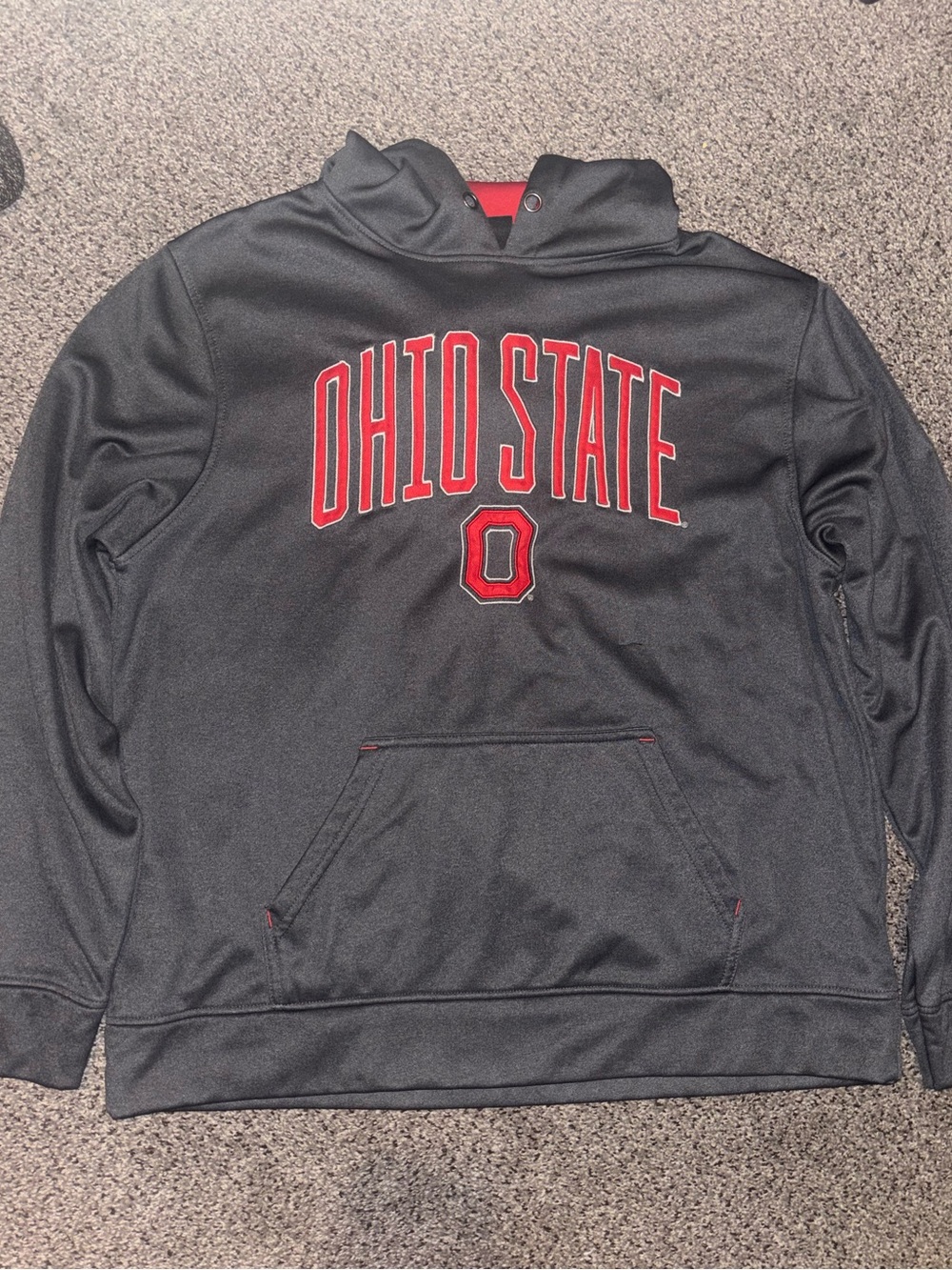 Ohio State Men's Gray Hooded Sweatshirt with Red Logo